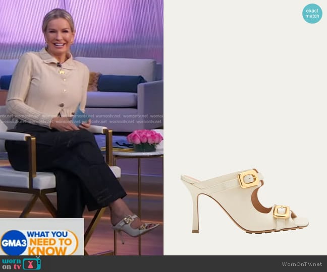 Bottega Veneta Stretch Buckle Mule Sandal in Sea Salt worn by Dr. Jennifer Ashton on Good Morning America