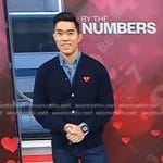 Brian Cheung’s navy heart patch cardigan on Today