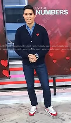 Brian Cheung's navy heart patch cardigan on Today