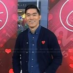 Brian Cheung’s navy heart patch cardigan on Today