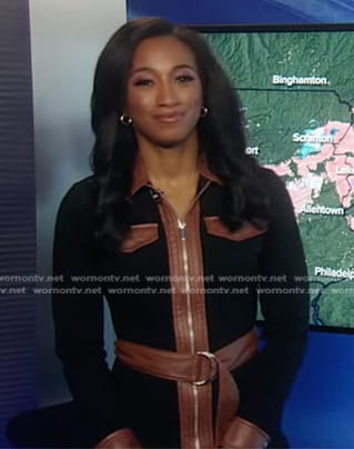 Brittany's black leather-trim zip dress on Good Morning America