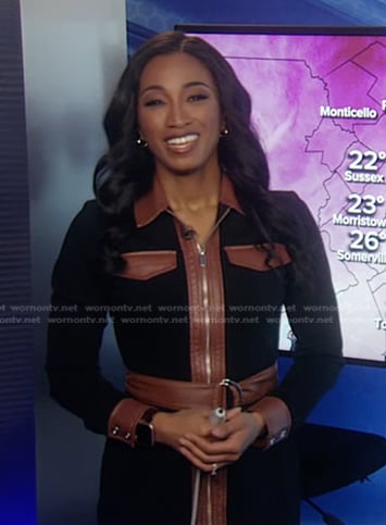 Brittany's black leather-trim zip dress on Good Morning America