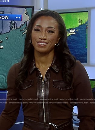 Brittany's brown leather trim zip dress on Good Morning America