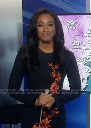 Brittany's navy floral embroidered dress on Good Morning America