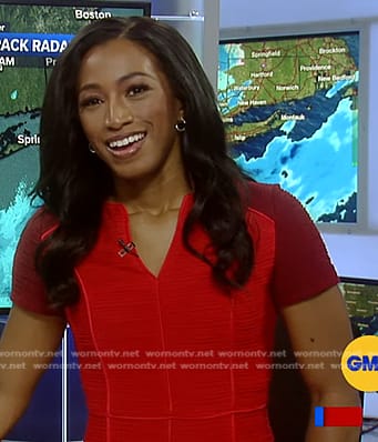WornOnTV: Brittany’s red colorblock dress on Good Morning America ...
