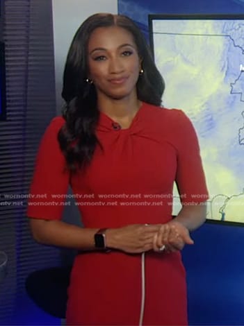 Brittany Bell’s red twist neck dress on Good Morning America