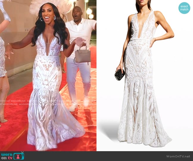 Bronx and Banco Ester Graphic Sequined Gown worn by Annemarie Wiley on The Real Housewives of Beverly Hills