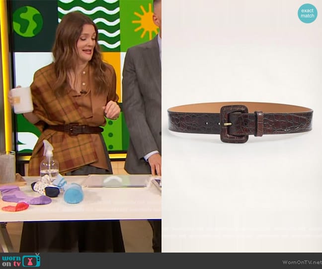 Brooks Brothers Leather Croc Embossed Belt worn by Drew Barrymore on The Drew Barrymore Show