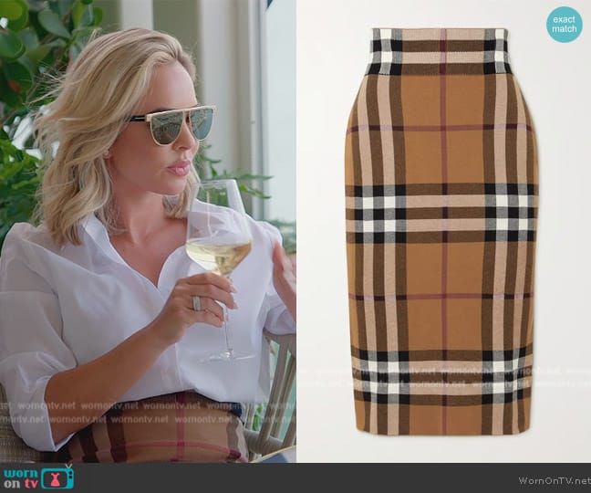 Burberry Checked jacquard-knit cotton-blend midi skirt worn by Nicole Martin (Nicole Martin) on The Real Housewives of Miami