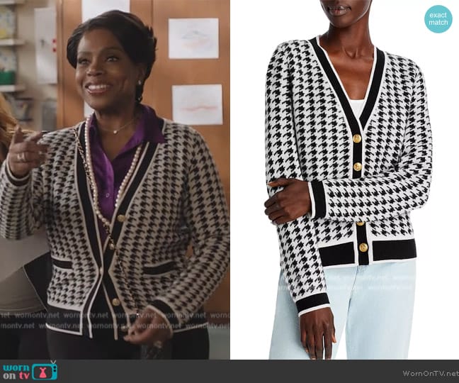 C by Bloomingdales Houndstooth Contrast Trim Cashmere Cardigan worn by Barbara Howard (Sheryl Lee Ralph) on Abbott Elementary