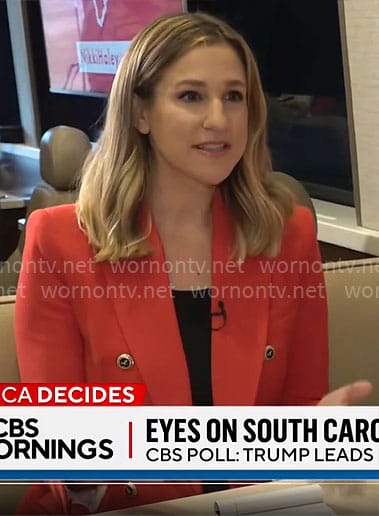 Caitlin Huey-Burns' orange blazer on CBS Mornings