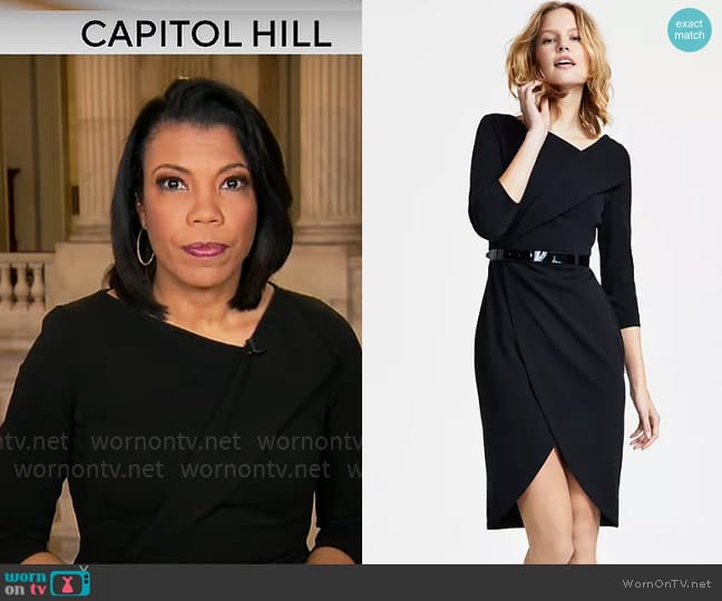 Calvin Klein Belted Sleeveless Faux-Wrap Sheath Dress worn by Nikole Killion on CBS Mornings