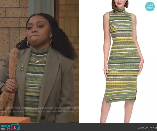 Janine’s green stripe ribbed dress on Abbott Elementary