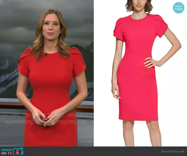 Stephanie Abrams’ red short sleeve dress on CBS Mornings