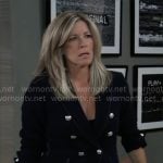 Carly’s navy blazer with white stitching on General Hospital