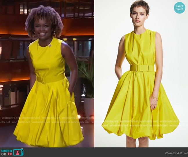 Carolina Herrera Taffeta Balloon Dress with Belt worn by Karine Jean-Pierre on The Kelly Clarkson Show