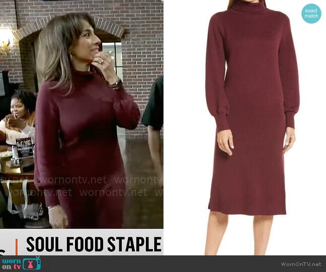 Caslon Double Knit Long Sleeve Turtleneck Sweater Dress worn by Michelle Miller on CBS Mornings