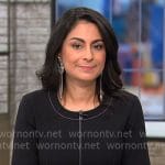 Dr Celine Gounder’s black dress with white stitching on CBS Mornings