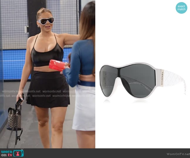 Chanel Acetate Quilted Shield Sunglasses worn by Larsa Pippen (Larsa Pippen) on The Real Housewives of Miami