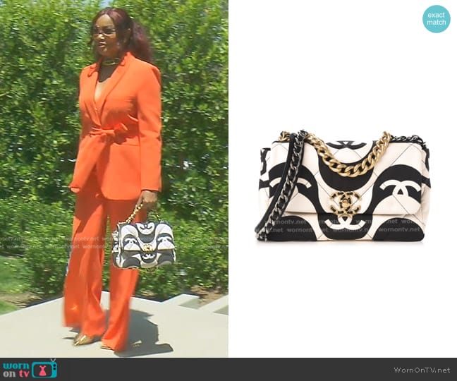 Chanel Fabric Printed Medium Flap worn by Garcelle Beauvais on The Real Housewives of Beverly Hills