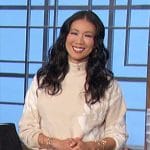 Chi-Lan’s beige and white floral sweater and skirt set on The Talk