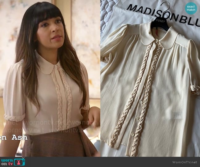 Chloe Silk Blouse worn by Sam (Hannah Simone) on Not Dead Yet