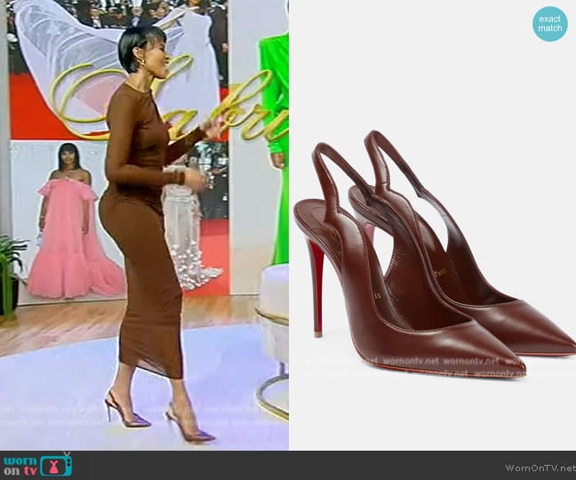 Christian Louboutin Nudes Hot Chick leather pumps worn by Sabrina Elba on Tamron Hall Show