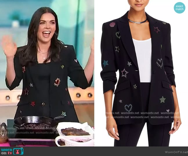 Cinq a Sept Embellished Scrunch Sleeve Blazer worn by Katie Lee on Sherri