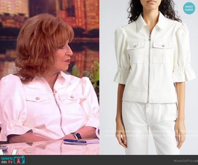 Cinq a Sept Holly Ruffle Faux Leather Jacket worn by Joy Behar on The View