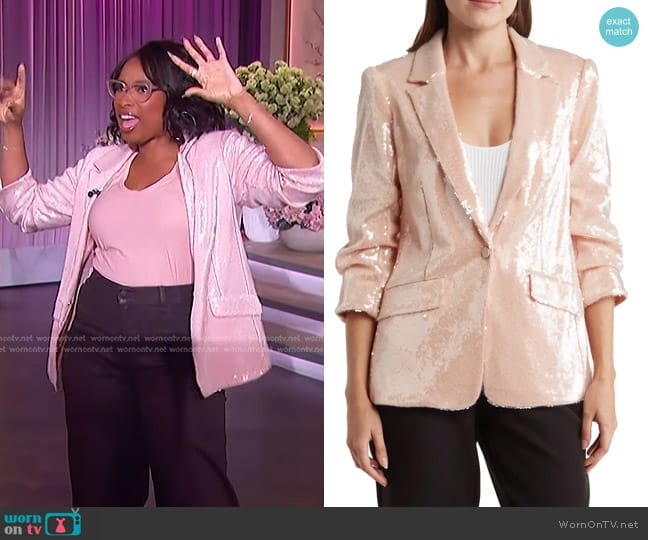 Cinq a Sept Kimmi Sequin Blazer in Travertine worn by Jennifer Hudson on The Jennifer Hudson Show