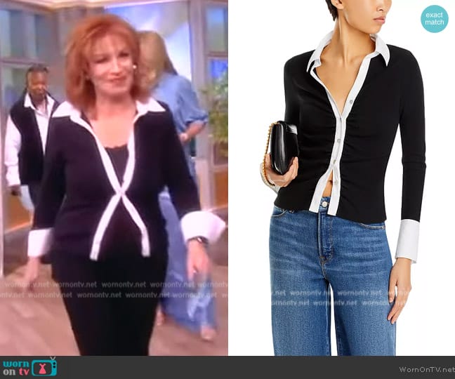 Joy’s black contrast button front shirt on The View