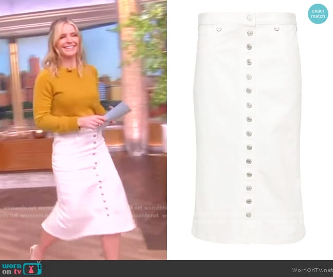 Courreges Low-rise midi denim skirt worn by Sara Haines on The View