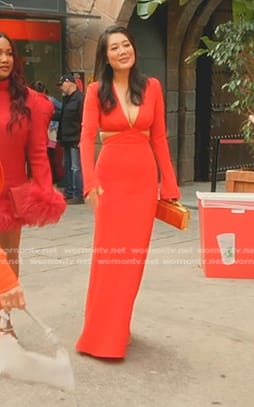 Crystal's red cutout maxi dress on The Real Housewives of Beverly Hills