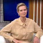 Cynthia Nixon’s beige suede shirt and pants set on CBS Mornings