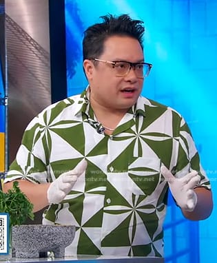 Dale Talde's green geometric print shirt on Good Morning America