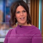 Dana Jacobson’s magenta sheath dress with asymmetric neckline on CBS Mornings