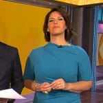 Dana Jacobson’s teal slash-neck dress on CBS Mornings