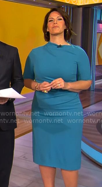 Dana Jacobson’s teal slash-neck dress on CBS Mornings