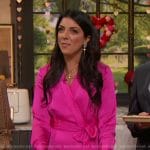 Danielle Sepsy’s pink satin wrap dress on The Drew Barrymore Show