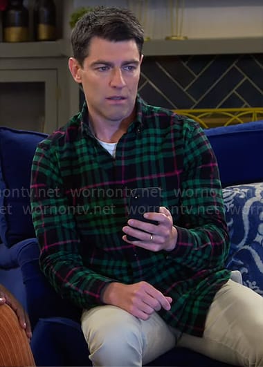 Dave’s green and pink plaid shirt on The Neighborhood