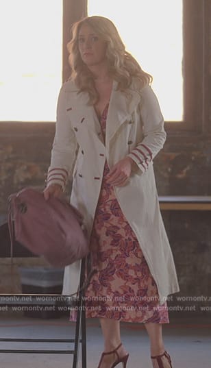 Davia’s floral print ruched dress and coat on Good Trouble