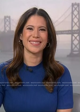 Deirdre’s blue ribbed short sleeve top on NBC News Daily