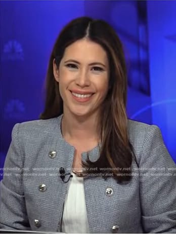 Deirdre’s blue textured double breasted jacket on NBC News Daily