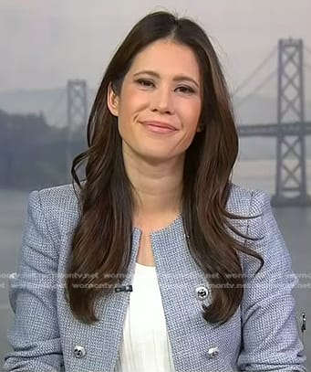 Deirdre's blue textured double breasted jacket on NBC News Daily
