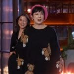 Diablo Cody’s black teddy bear sweater dress on The Kelly Clarkson Show