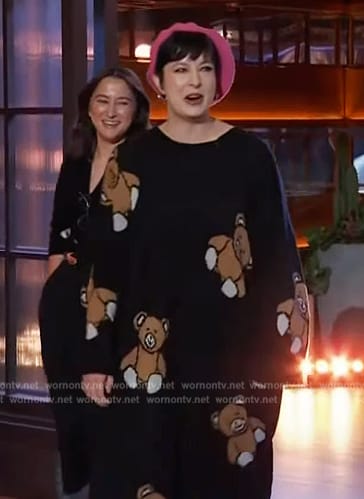 Diablo Cody's black teddy bear sweater dress on The Kelly Clarkson Show