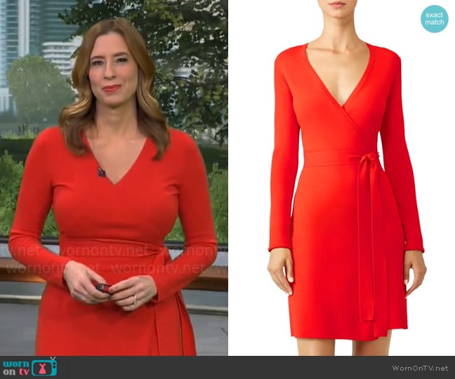 Diane von Furstenberg Knit Wrap Dress worn by Stephanie Abrams on CBS Mornings