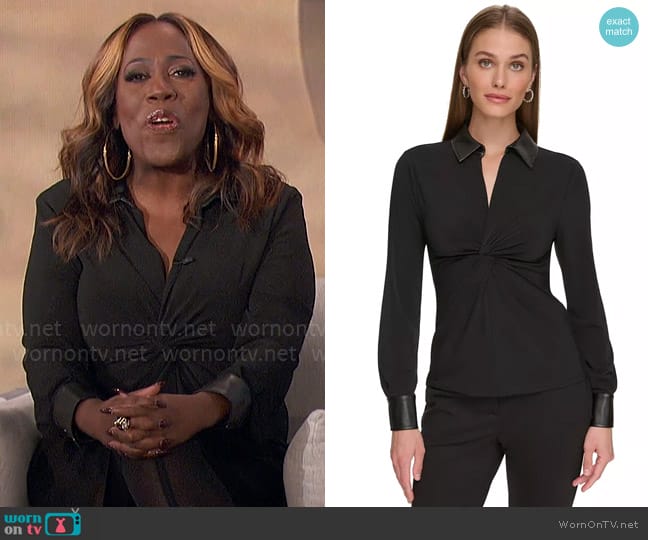 WornOnTV: Sheryl’s black leather trim twist front top on The Talk ...