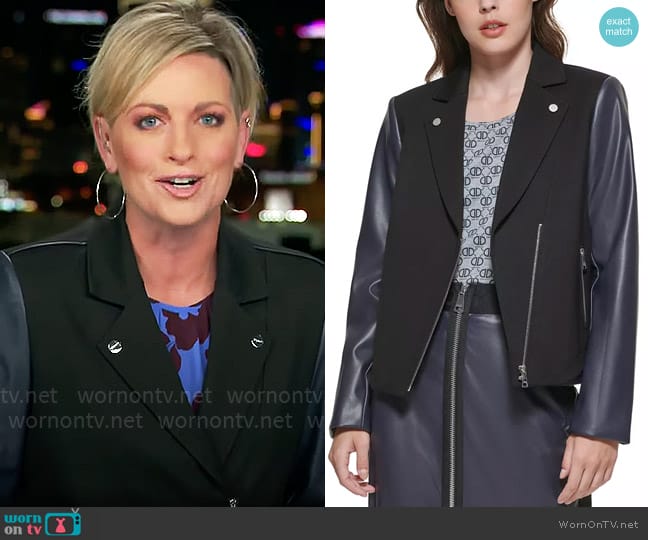 DKNY Mixed Media Moto Jacket worn by Jamie Yuccas on CBS Mornings