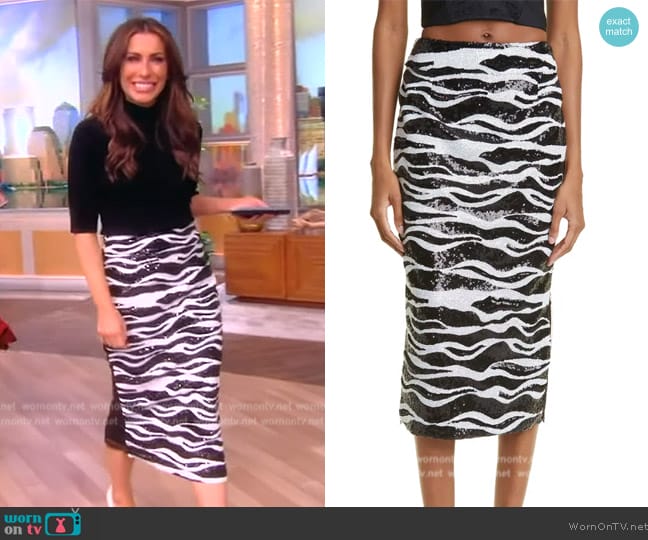 Dolce and Gabbana Sequin Stripe and Lace Midi Pencil Skirt worn by Alyssa Farah Griffin on The View